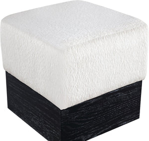 Meridian Furniture Havre Plush Velour Fur Cube Ottoman with Art Deco Base for Living Room Accent Piece Cream B 22075Cream