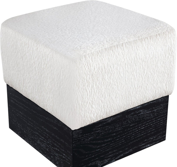 Meridian Furniture Havre Plush Velour Fur Cube Ottoman with Art Deco Base for Living Room Accent Piece Cream B 22075Cream