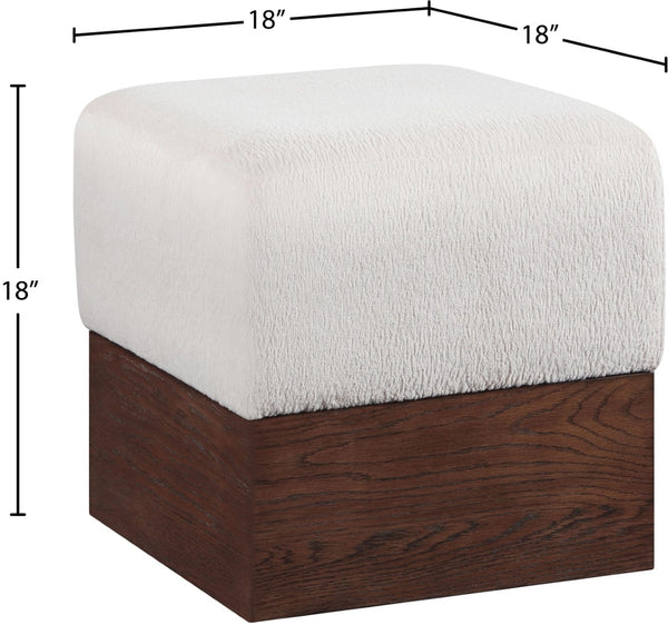Meridian Furniture Havre Plush Velour Fur Cube Ottoman with Art Deco Base for Living Room Accent Piece Beige C 22076Beige