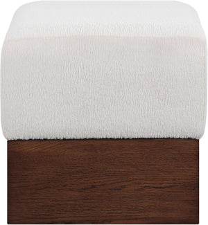 Meridian Furniture Havre Plush Velour Fur Cube Ottoman with Art Deco Base for Living Room Accent Piece Beige C 22076Beige