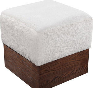 Meridian Furniture Havre Plush Velour Fur Cube Ottoman with Art Deco Base for Living Room Accent Piece Beige C 22076Beige