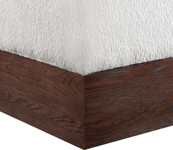 Meridian Furniture Havre Plush Velour Fur Cube Ottoman with Art Deco Base for Living Room Accent Piece Beige C 22076Beige