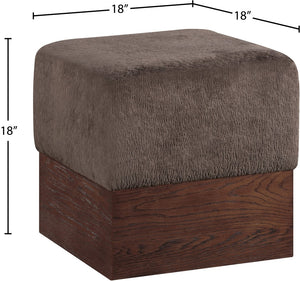 Meridian Furniture Havre Plush Velour Fur Cube Ottoman with Art Deco Base for Living Room Accent Piece Brown C 22076Brown