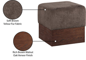 Meridian Furniture Havre Plush Velour Fur Cube Ottoman with Art Deco Base for Living Room Accent Piece Brown C 22076Brown