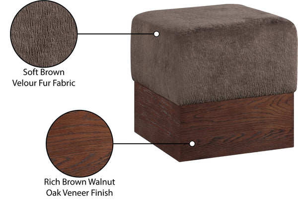 Meridian Furniture Havre Plush Velour Fur Cube Ottoman with Art Deco Base for Living Room Accent Piece Brown C 22076Brown
