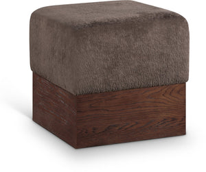 Meridian Furniture Havre Plush Velour Fur Cube Ottoman with Art Deco Base for Living Room Accent Piece Brown C 22076Brown
