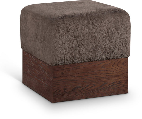 Meridian Furniture Havre Plush Velour Fur Cube Ottoman with Art Deco Base for Living Room Accent Piece Brown C 22076Brown