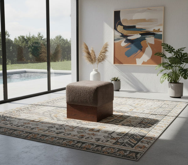 Meridian Furniture Havre Plush Velour Fur Cube Ottoman with Art Deco Base for Living Room Accent Piece Brown C 22076Brown