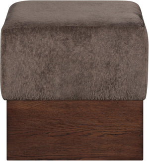 Meridian Furniture Havre Plush Velour Fur Cube Ottoman with Art Deco Base for Living Room Accent Piece Brown C 22076Brown