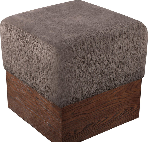 Meridian Furniture Havre Plush Velour Fur Cube Ottoman with Art Deco Base for Living Room Accent Piece Brown C 22076Brown