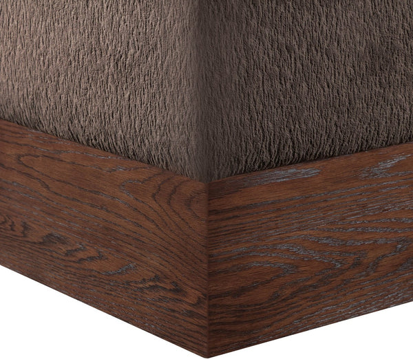 Meridian Furniture Havre Plush Velour Fur Cube Ottoman with Art Deco Base for Living Room Accent Piece Brown C 22076Brown