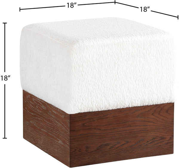 Meridian Furniture Havre Plush Velour Fur Cube Ottoman with Art Deco Base for Living Room Accent Piece Cream C 22076Cream
