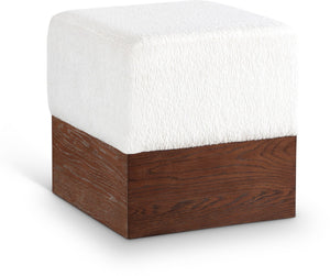 Meridian Furniture Havre Plush Velour Fur Cube Ottoman with Art Deco Base for Living Room Accent Piece Cream C 22076Cream