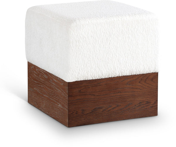 Meridian Furniture Havre Plush Velour Fur Cube Ottoman with Art Deco Base for Living Room Accent Piece Cream C 22076Cream