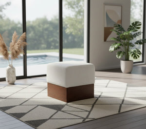 Meridian Furniture Havre Plush Velour Fur Cube Ottoman with Art Deco Base for Living Room Accent Piece Cream C 22076Cream