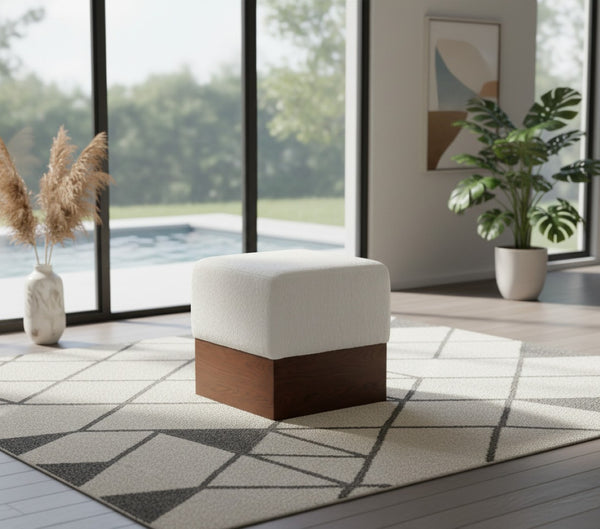 Meridian Furniture Havre Plush Velour Fur Cube Ottoman with Art Deco Base for Living Room Accent Piece Cream C 22076Cream