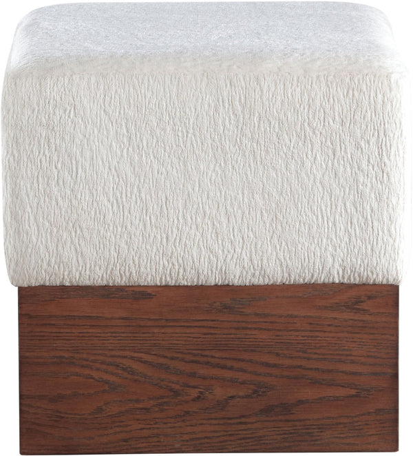 Meridian Furniture Havre Plush Velour Fur Cube Ottoman with Art Deco Base for Living Room Accent Piece Cream C 22076Cream