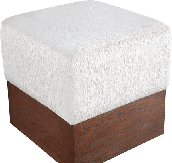 Meridian Furniture Havre Plush Velour Fur Cube Ottoman with Art Deco Base for Living Room Accent Piece Cream C 22076Cream