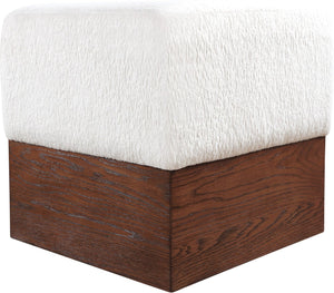 Meridian Furniture Havre Plush Velour Fur Cube Ottoman with Art Deco Base for Living Room Accent Piece Cream C 22076Cream