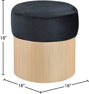 Meridian Furniture Nimes Plush Velour Fur Cylindrical Ottoman with Art Deco Base for Living Room Accent Seat Black Style 1 22077Black