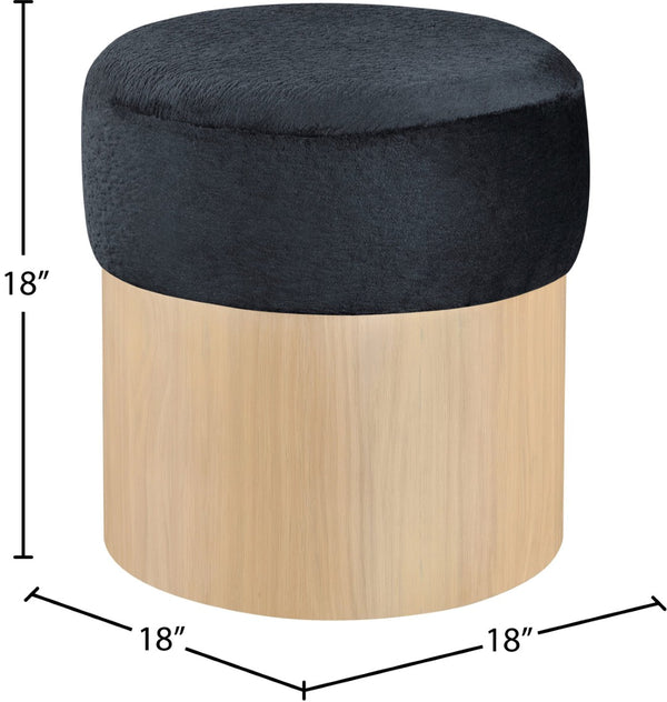 Meridian Furniture Nimes Plush Velour Fur Cylindrical Ottoman with Art Deco Base for Living Room Accent Seat Black Style 1 22077Black
