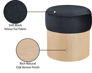 Meridian Furniture Nimes Plush Velour Fur Cylindrical Ottoman with Art Deco Base for Living Room Accent Seat Black Style 1 22077Black