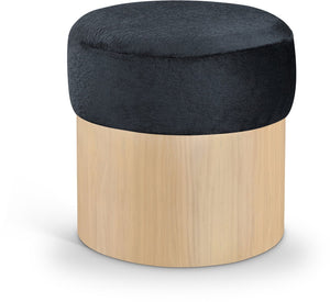 Meridian Furniture Nimes Plush Velour Fur Cylindrical Ottoman with Art Deco Base for Living Room Accent Seat Black Style 1 22077Black