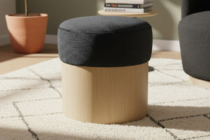Meridian Furniture Nimes Plush Velour Fur Cylindrical Ottoman with Art Deco Base for Living Room Accent Seat Black Style 1 22077Black