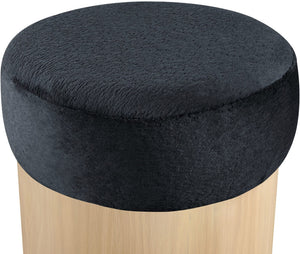 Meridian Furniture Nimes Plush Velour Fur Cylindrical Ottoman with Art Deco Base for Living Room Accent Seat Black Style 1 22077Black