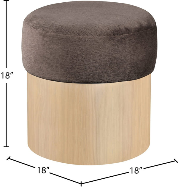 Meridian Furniture Nimes Plush Velour Fur Cylindrical Ottoman with Art Deco Base for Living Room Accent Seat Brown Style 1 22077Brown