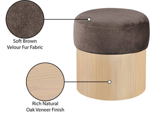 Meridian Furniture Nimes Plush Velour Fur Cylindrical Ottoman with Art Deco Base for Living Room Accent Seat Brown Style 1 22077Brown