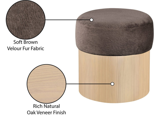 Meridian Furniture Nimes Plush Velour Fur Cylindrical Ottoman with Art Deco Base for Living Room Accent Seat Brown Style 1 22077Brown