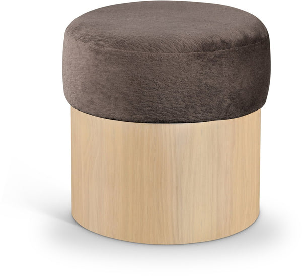 Meridian Furniture Nimes Plush Velour Fur Cylindrical Ottoman with Art Deco Base for Living Room Accent Seat Brown Style 1 22077Brown