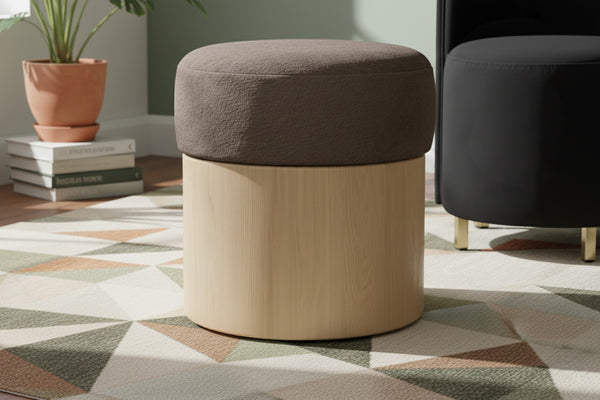 Meridian Furniture Nimes Plush Velour Fur Cylindrical Ottoman with Art Deco Base for Living Room Accent Seat Brown Style 1 22077Brown