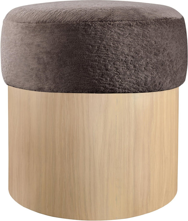 Meridian Furniture Nimes Plush Velour Fur Cylindrical Ottoman with Art Deco Base for Living Room Accent Seat Brown Style 1 22077Brown