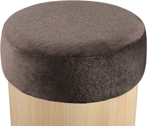 Meridian Furniture Nimes Plush Velour Fur Cylindrical Ottoman with Art Deco Base for Living Room Accent Seat Brown Style 1 22077Brown