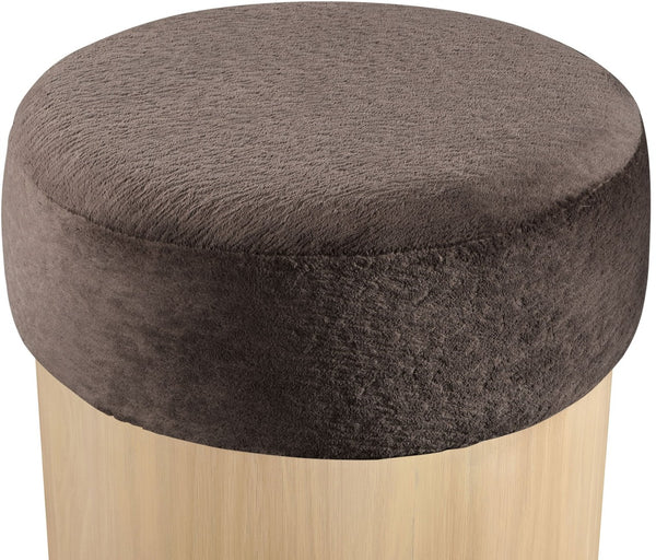 Meridian Furniture Nimes Plush Velour Fur Cylindrical Ottoman with Art Deco Base for Living Room Accent Seat Brown Style 1 22077Brown