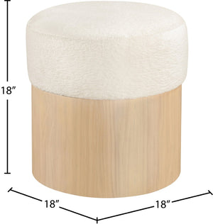 Meridian Furniture Nimes Plush Velour Fur Cylindrical Ottoman with Art Deco Base for Living Room Accent Seat Cream Style 1 22077Cream