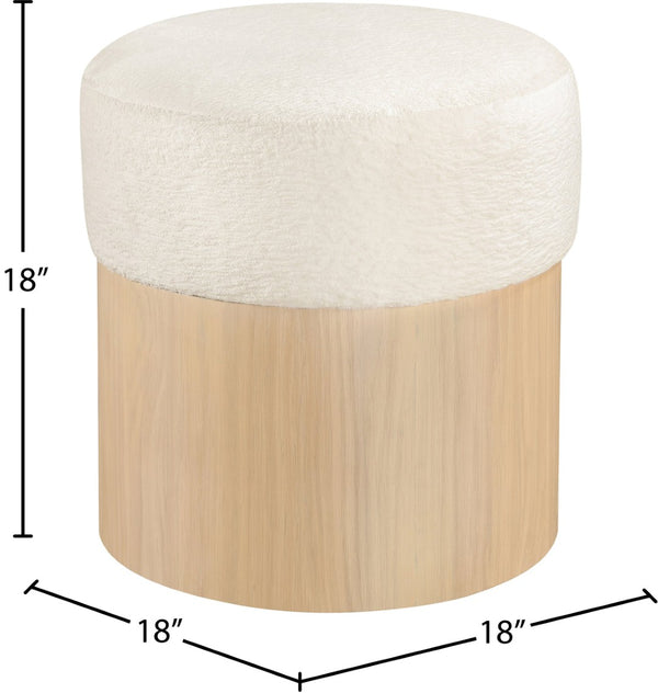 Meridian Furniture Nimes Plush Velour Fur Cylindrical Ottoman with Art Deco Base for Living Room Accent Seat Cream Style 1 22077Cream