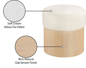 Meridian Furniture Nimes Plush Velour Fur Cylindrical Ottoman with Art Deco Base for Living Room Accent Seat Cream Style 1 22077Cream