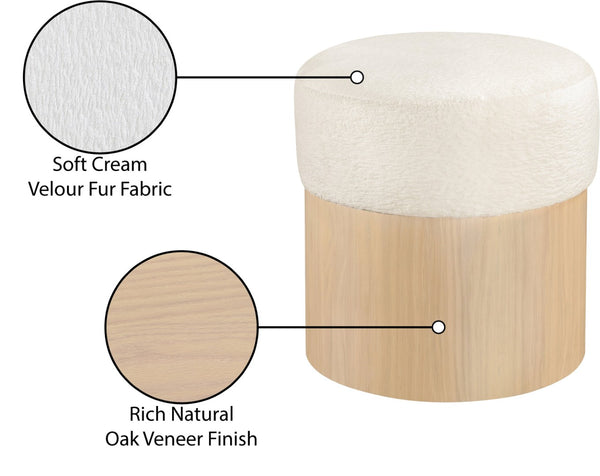 Meridian Furniture Nimes Plush Velour Fur Cylindrical Ottoman with Art Deco Base for Living Room Accent Seat Cream Style 1 22077Cream