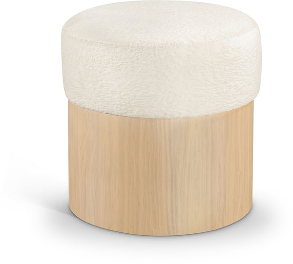 Meridian Furniture Nimes Plush Velour Fur Cylindrical Ottoman with Art Deco Base for Living Room Accent Seat Cream Style 1 22077Cream