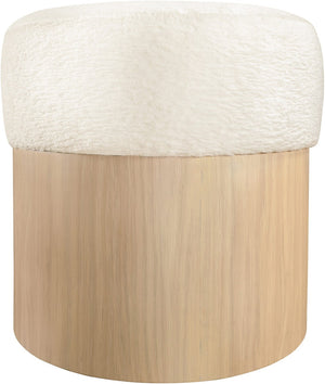 Meridian Furniture Nimes Plush Velour Fur Cylindrical Ottoman with Art Deco Base for Living Room Accent Seat Cream Style 1 22077Cream