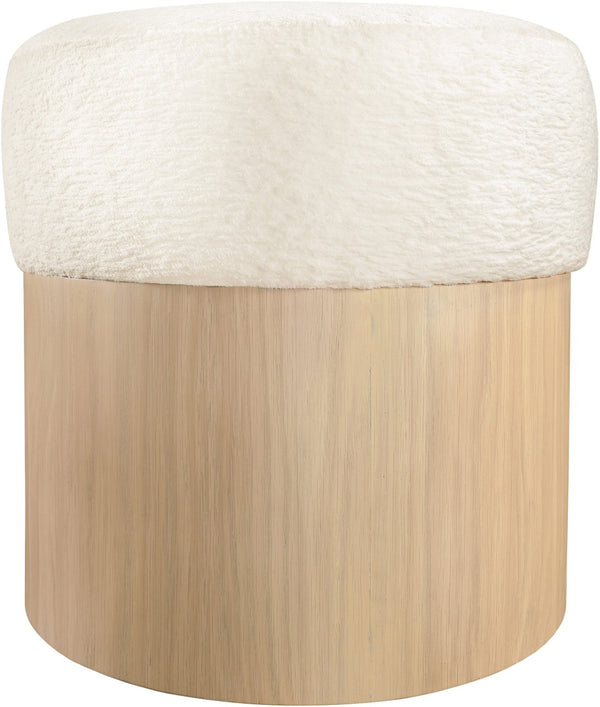 Meridian Furniture Nimes Plush Velour Fur Cylindrical Ottoman with Art Deco Base for Living Room Accent Seat Cream Style 1 22077Cream