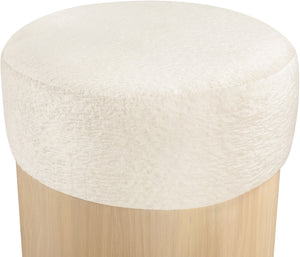 Meridian Furniture Nimes Plush Velour Fur Cylindrical Ottoman with Art Deco Base for Living Room Accent Seat Cream Style 1 22077Cream