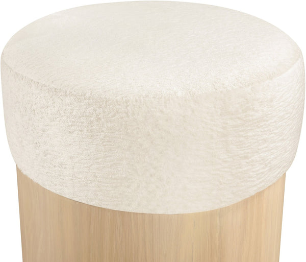 Meridian Furniture Nimes Plush Velour Fur Cylindrical Ottoman with Art Deco Base for Living Room Accent Seat Cream Style 1 22077Cream