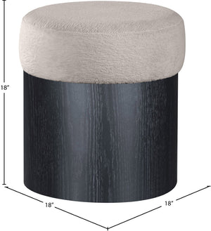 Meridian Furniture Nimes Plush Velour Fur Cylindrical Ottoman with Art Deco Base for Living Room Accent Seat Beige Style 2 22078Beige