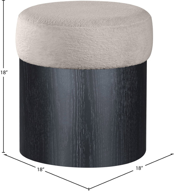 Meridian Furniture Nimes Plush Velour Fur Cylindrical Ottoman with Art Deco Base for Living Room Accent Seat Beige Style 2 22078Beige