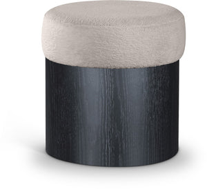 Meridian Furniture Nimes Plush Velour Fur Cylindrical Ottoman with Art Deco Base for Living Room Accent Seat Beige Style 2 22078Beige