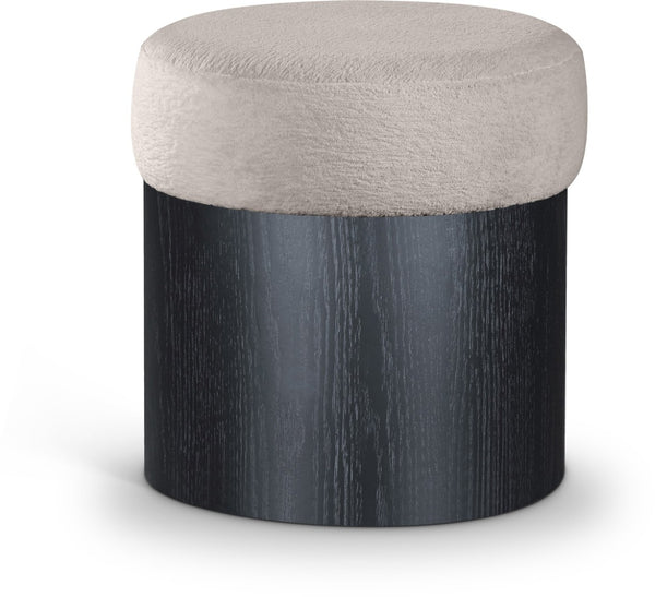 Meridian Furniture Nimes Plush Velour Fur Cylindrical Ottoman with Art Deco Base for Living Room Accent Seat Beige Style 2 22078Beige